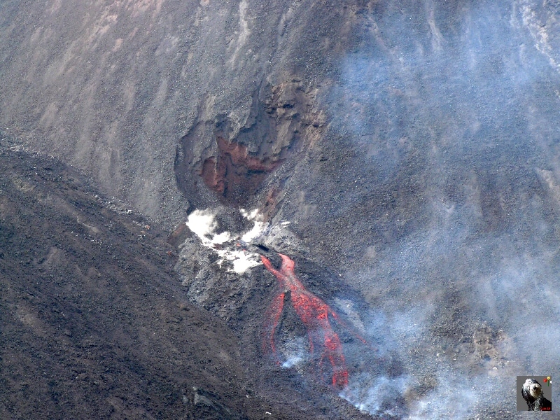 Une coulé apparaît sur le flanc du cône Mac Kenney. Guatemala, le Pacaya.