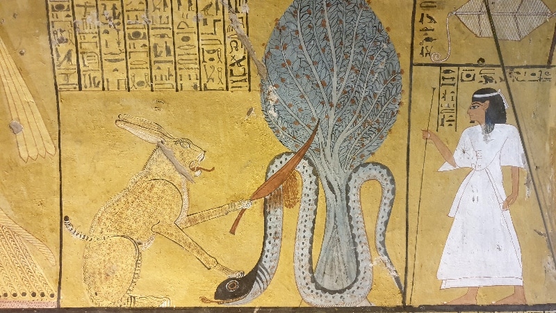 Fresque dans un tombeau de la vallée des Nobles. Louxor, Vallée des Nobles.