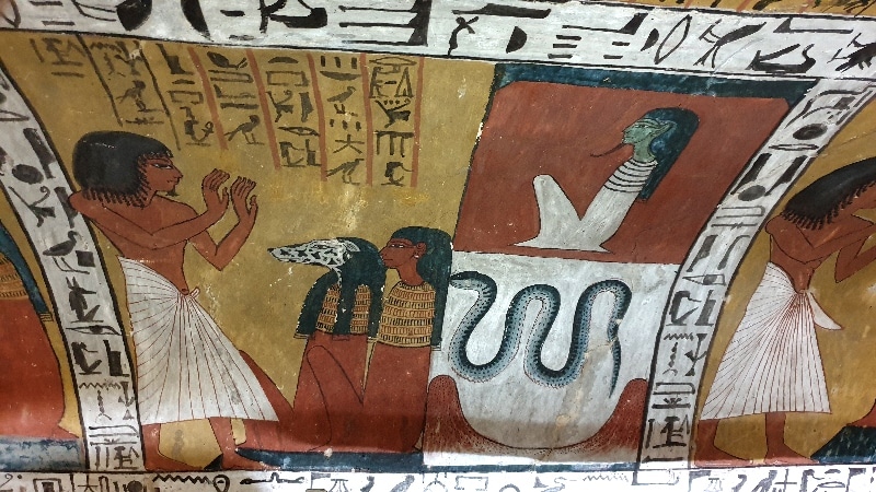 Fresque dans un tombeau de la vallée des Nobles. Louxor, Vallée des Nobles.
