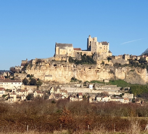 Le Château de Castelnaud-la-Chapelle avec le village à ses pieds. Dordogne