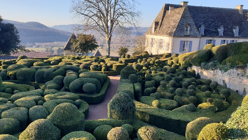 Jardin de buis taillés en boules. Dordogne