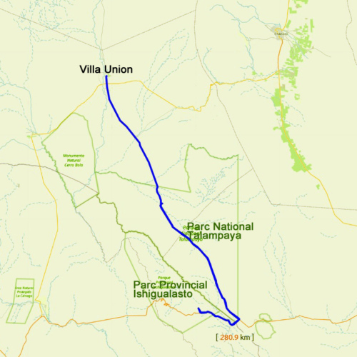 Notre trajet de Villa Union au Parc de Talampaya. La Puna.