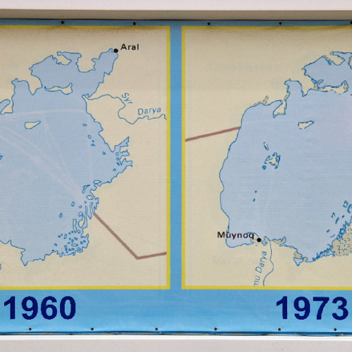 Superficie perdue par la Mer d'Aral. Mer d'Aral, Moynak.
