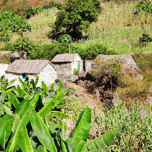 Maisons typiques. Cap Vert, Santo Antao, Vallee de Paul.
