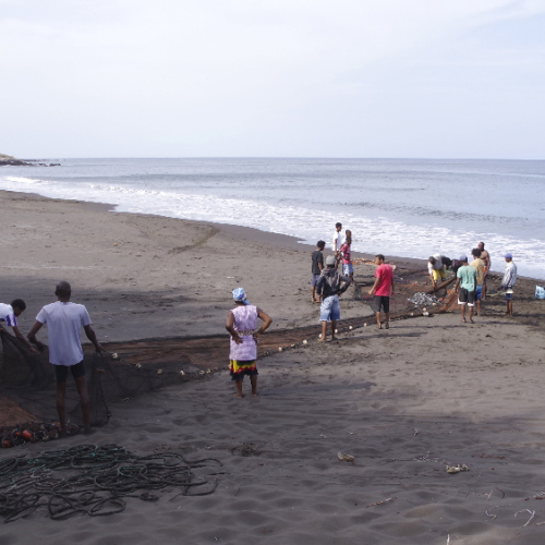 Pêcheurs sur la plage à Ribiera da Prata. Cap Vert Santiago Tarrafal