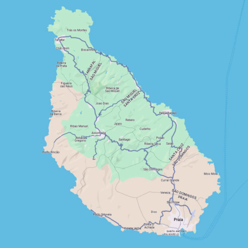 Carte de l'île de Santiago. Cap Vert, Santiago.