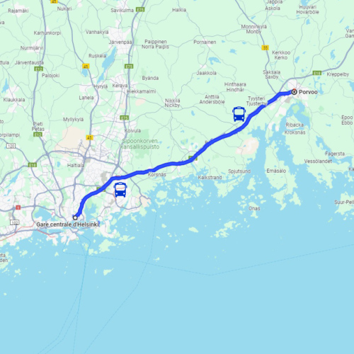 Trajet Helsinki à Porvoo. Finlande.