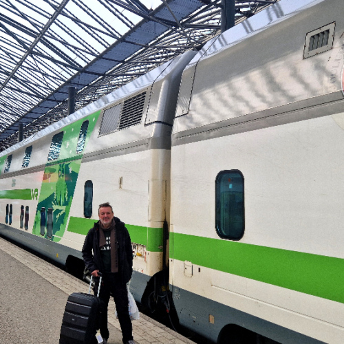Arrivée en gare d'Helsinki de notre train de nuit. Finlande, Helsinki.