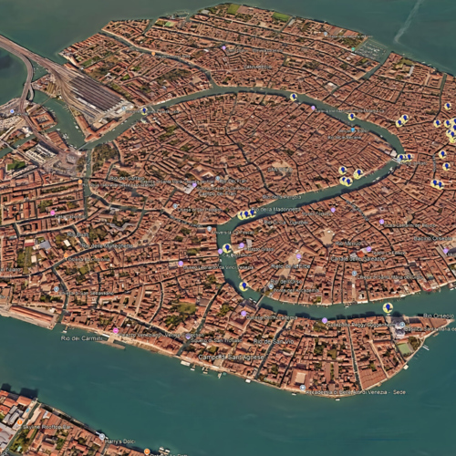 Tracé de nos visites le 1er jour à Venise. Tracé de nos visites le 1er jour à Venise.