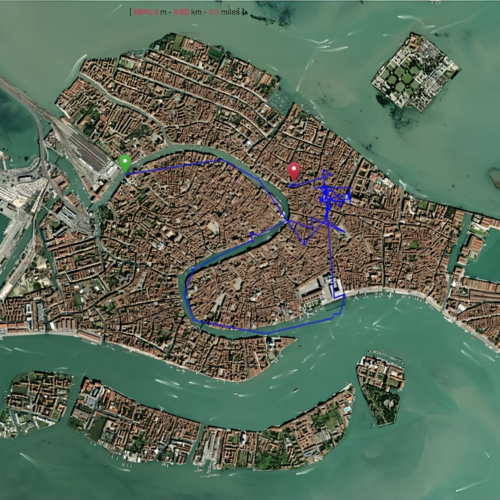 Tracé de nos visites le 1er jour à Venise. Tracé de nos visites le 1er jour à Venise.
