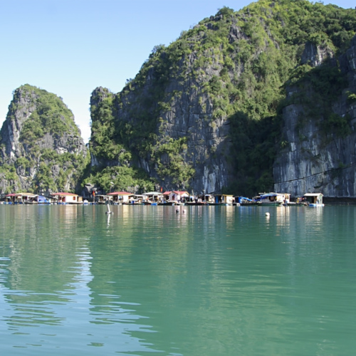 Vietnam, la Baie d'Halong maritime.
Village de pêcheurs. Vietnam, la Baie d'Halong maritime.