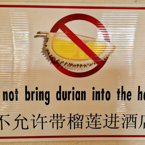 do not bring durian into hotel. do not bring durian into hotel.