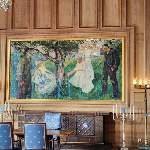 Mairie d'Oslo, salle des mariages avec le tableau d'Edvard Munch (1863 - 1944) « La Vie ». Mairie d'Oslo