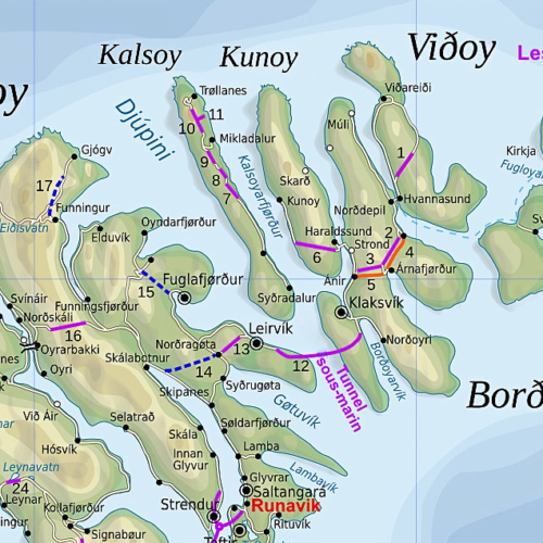 Carte Région Nord des îles Féroé avec les tunnels. Carte Région Nord des îles Féroé avec les tunnels.