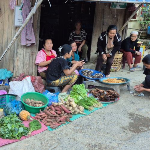 Muang Khua.
Marché dans la rue. Muang Khua