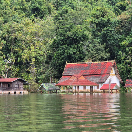 Laos Muang Khua à Muang Ngoi Neua.
Maisons et temple submergés par le barrage. Laos Muang Khua à Muang Ngoi Neua