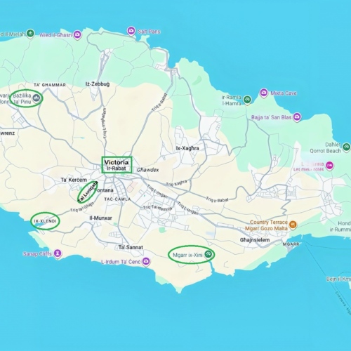 île de Gozo
Nos déplacements de ce jour. îles de Gozo et Comino